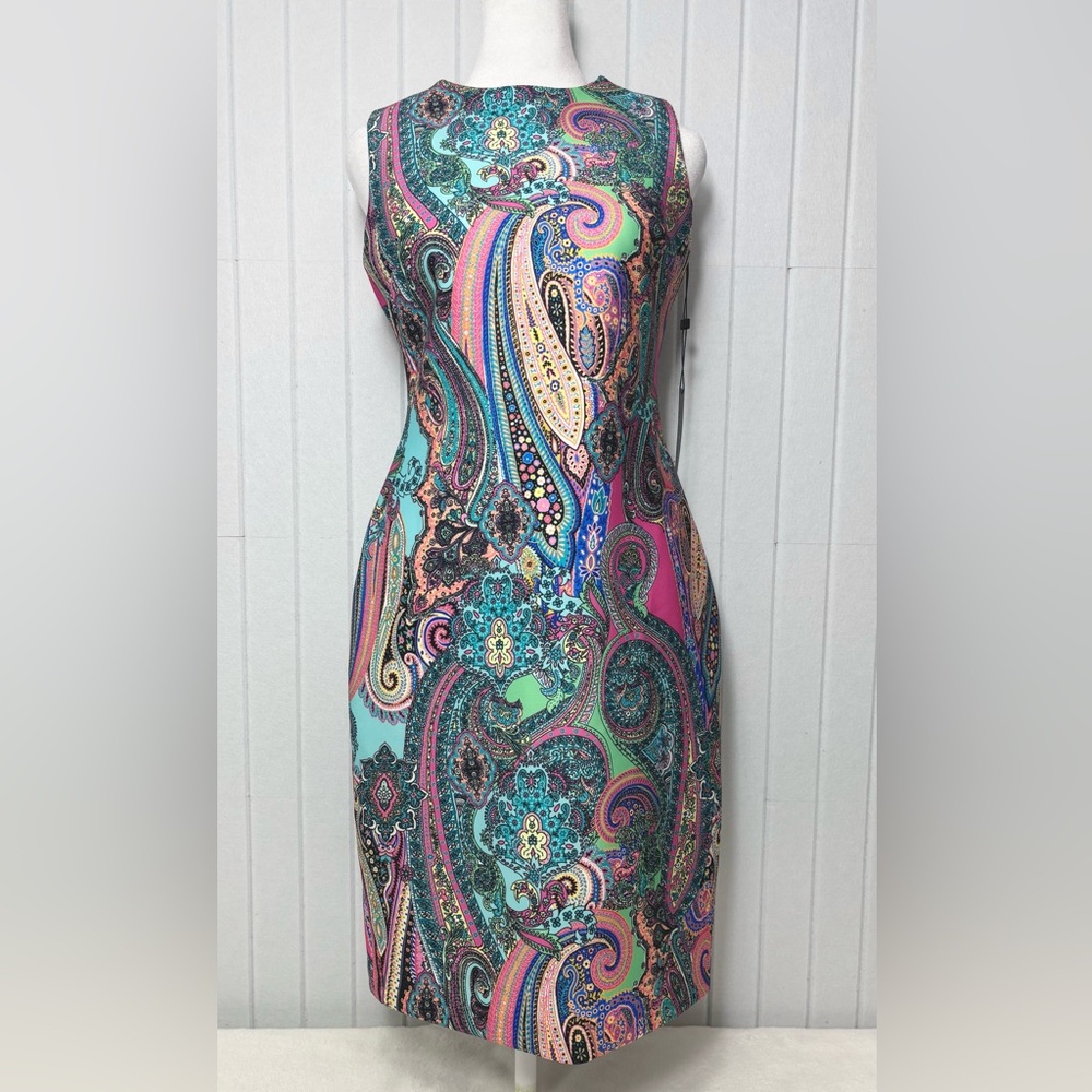 Tommy Hilfiger Multicolor Paisley Scuba Sleeveless Sheath Dress Women’s Size‎ 4
